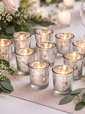 Set 12 Mercury Glass Votive Candle Holders Silver Wedding Decor Biedermann